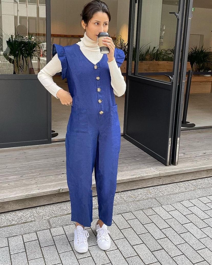 フリルショルダーロンパース