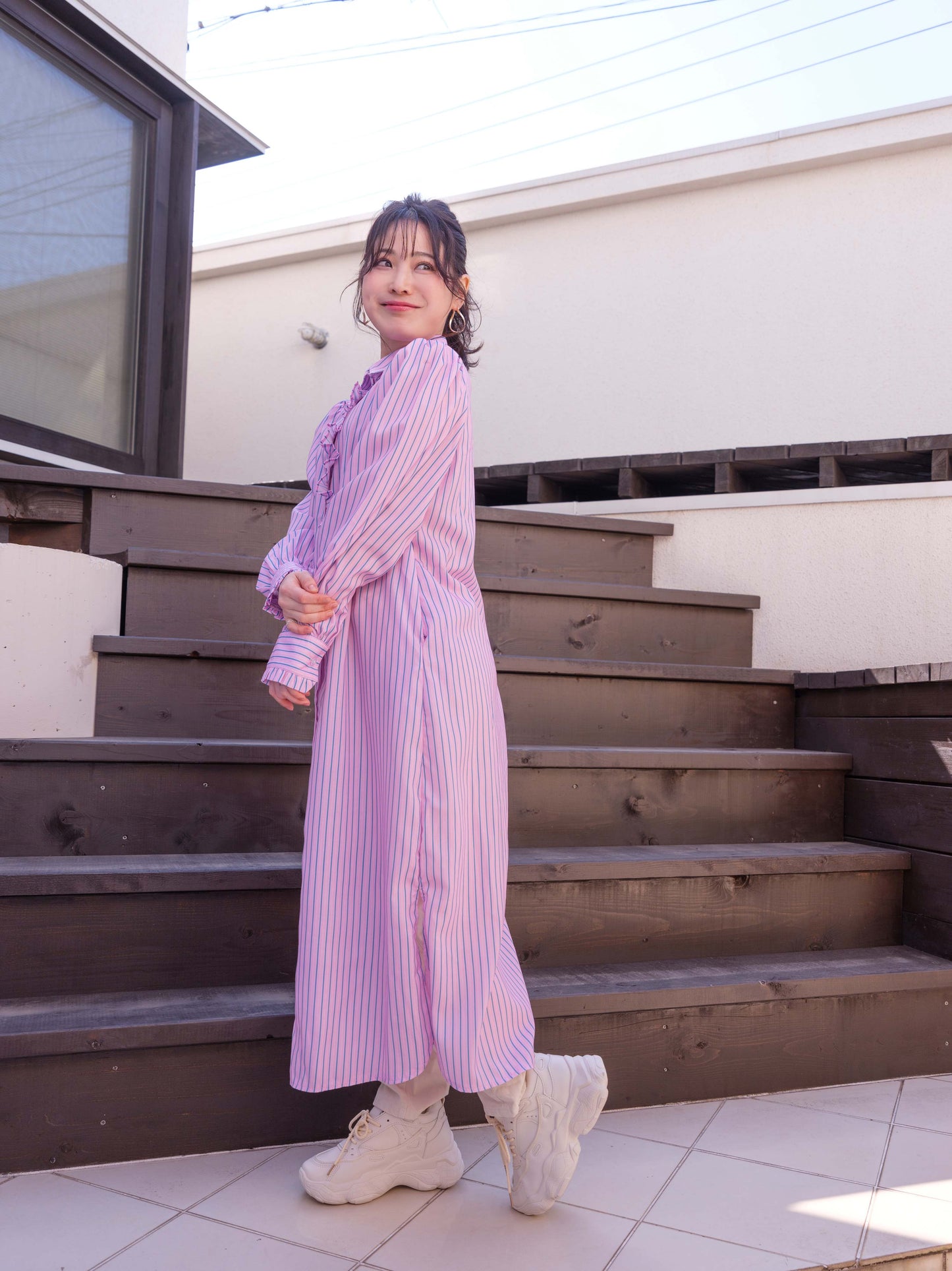 2wayストライプロングシャツ